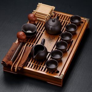 hot sale yixing ceramic kung fu tea set solid wood… (1)