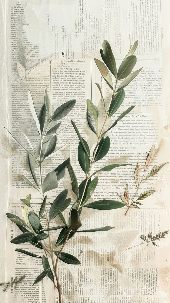 Natural herbs wallpaper ephemera pale olive branch herbs plant leaf.