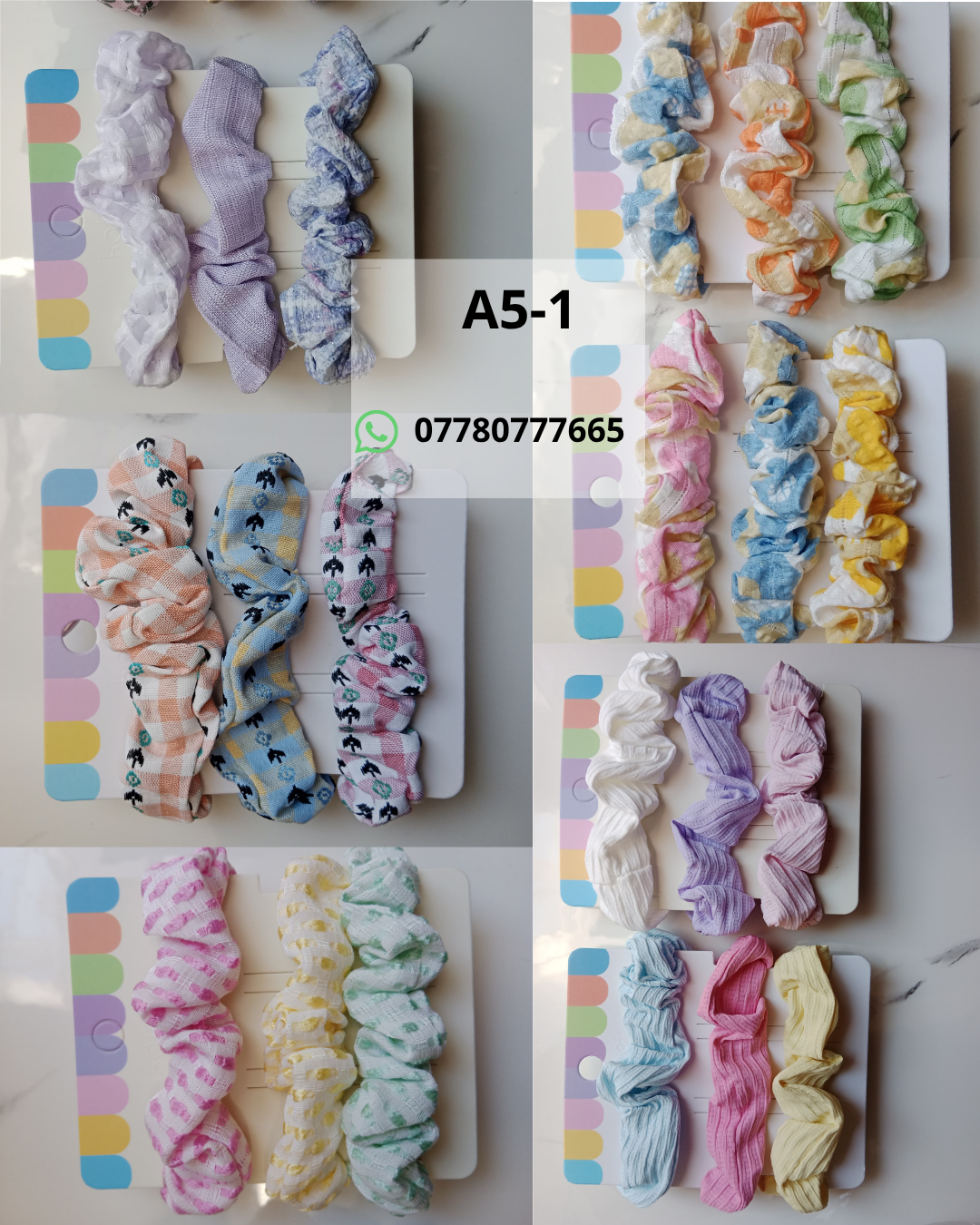 Hair Accessories Catalog A soft and stylish collection of assorted scrunchies featuring comfortable colors, mixed textures, and playful patterns for an easy everyday look.