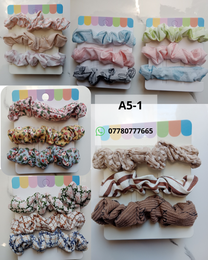 Hair Accessories Catalog A soft and stylish collection of assorted scrunchies featuring comfortable colors, mixed textures, and playful patterns for an easy everyday look.