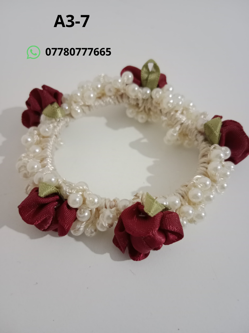 Pearl Hair Tie with Fabric Roses