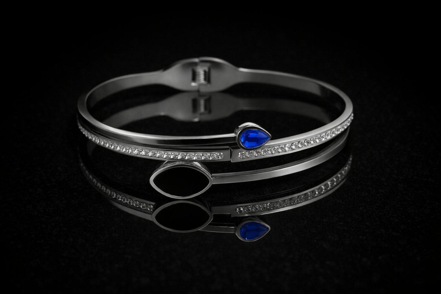 Stainless Steel Bracelet with Blue and Black Stones