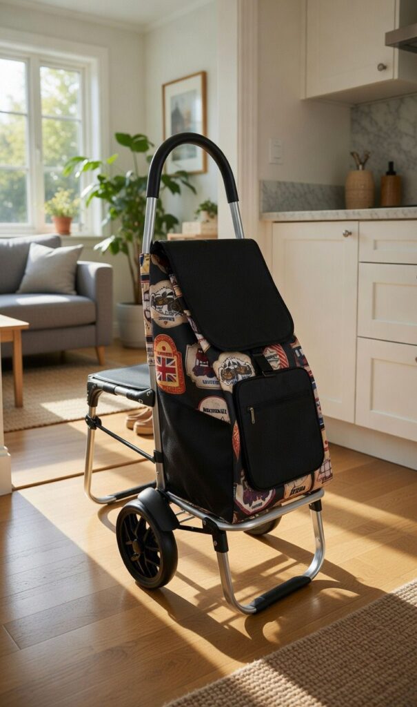 Stylish Foldable Shopping Trolley with Seat