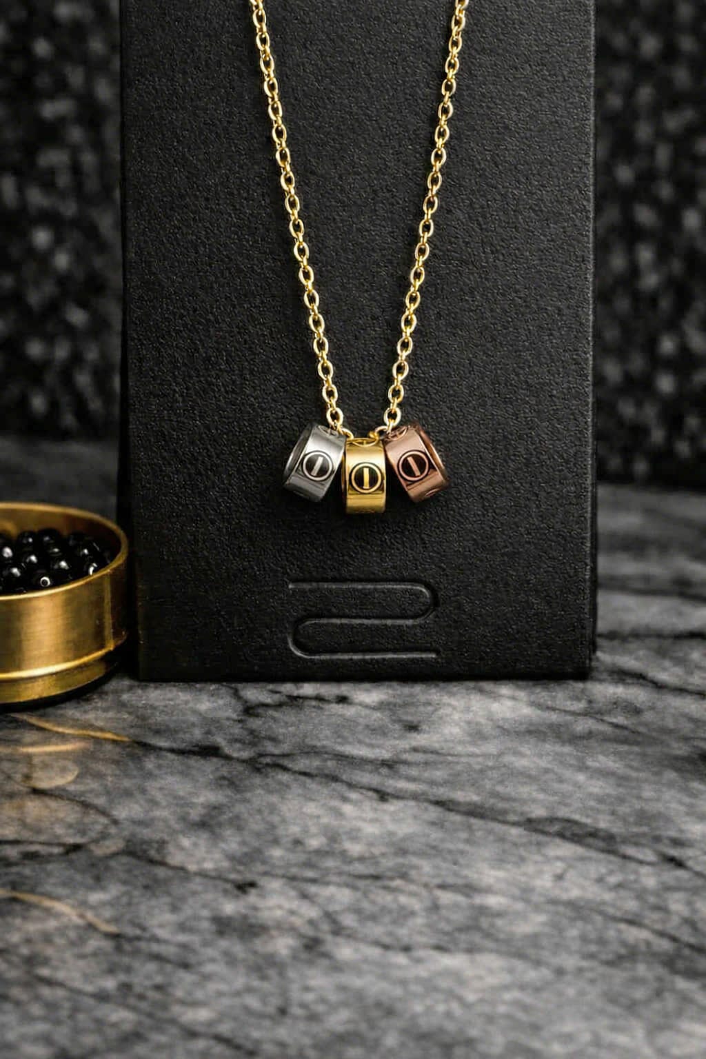 Stainless Steel Triple Cylinder Pendant Necklace with Gold Chain