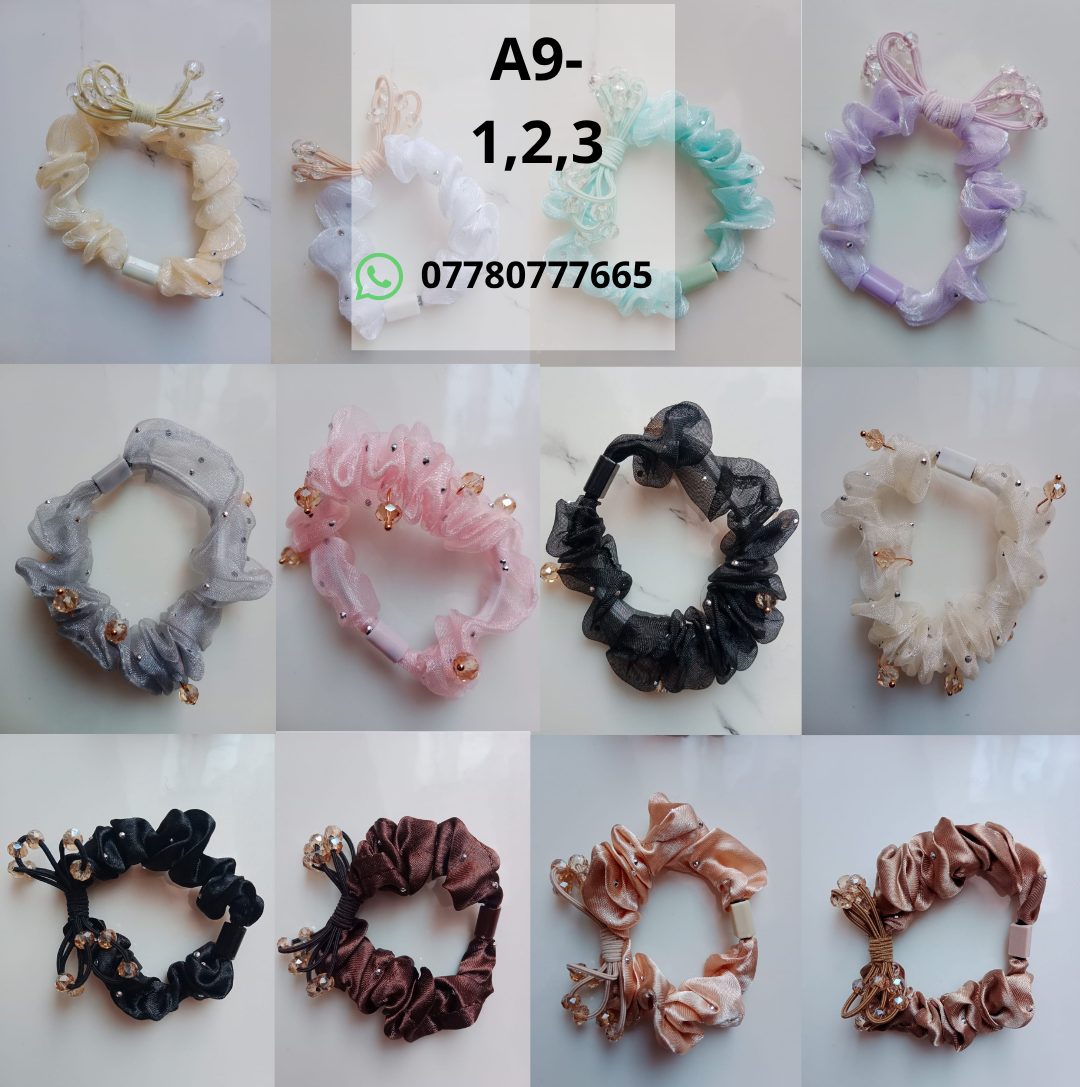 Hair Accessories Catalog Sheer & Satin Pearl-Embellished Scrunchie Collection